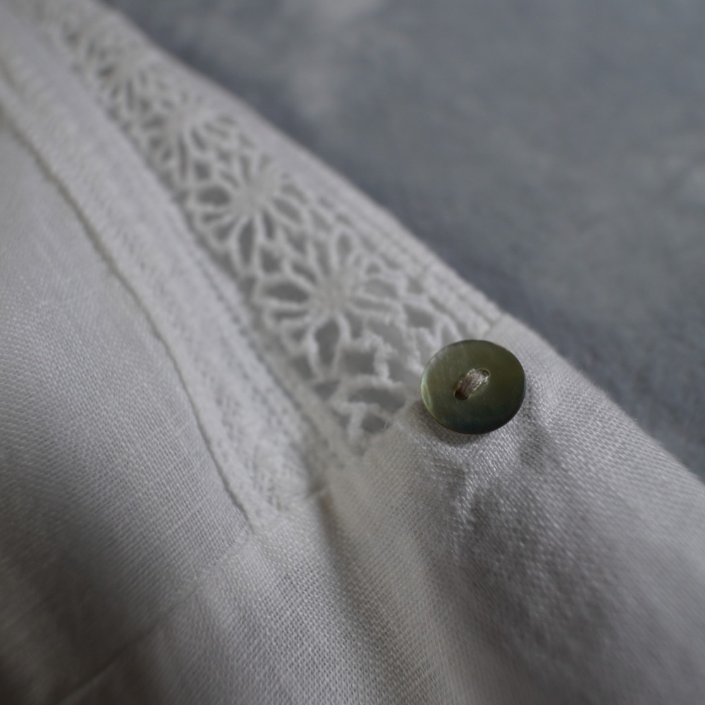 Terzo Millennio Made in Italy Linen Blouse Lace Sleeve Boho Top White Womens L - Picture 5 of 13